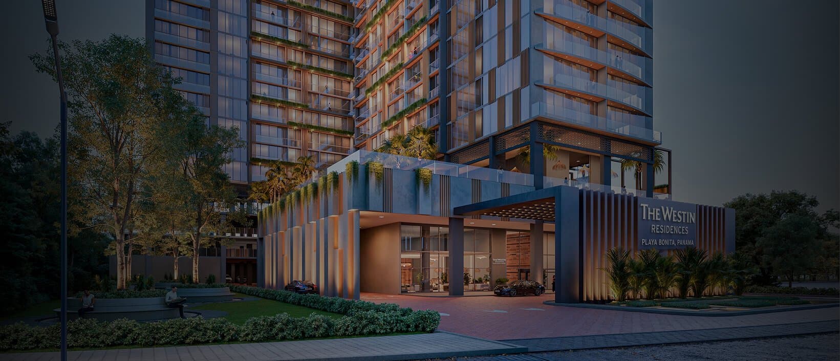 The Westin Residences entrance pavilion at dusk