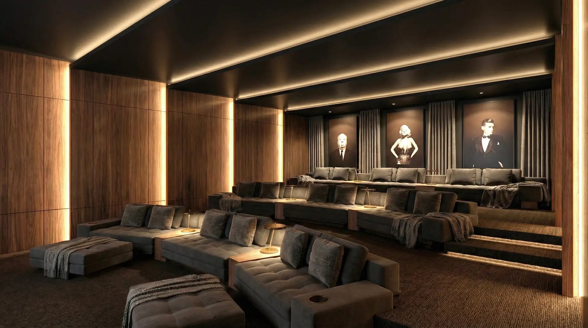 Private cinema with tiered seating at Ébano