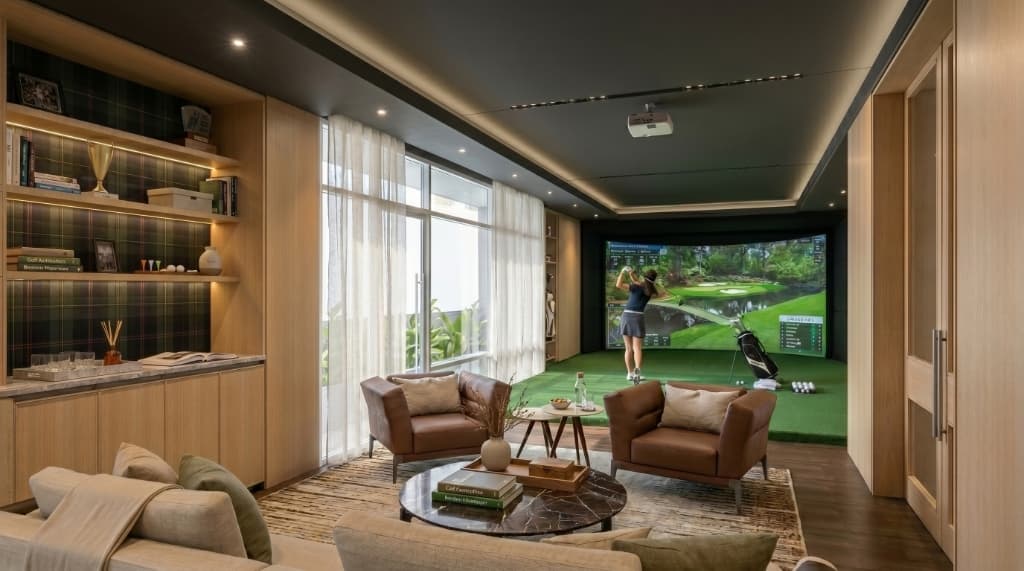 Golf simulator lounge at Ébano