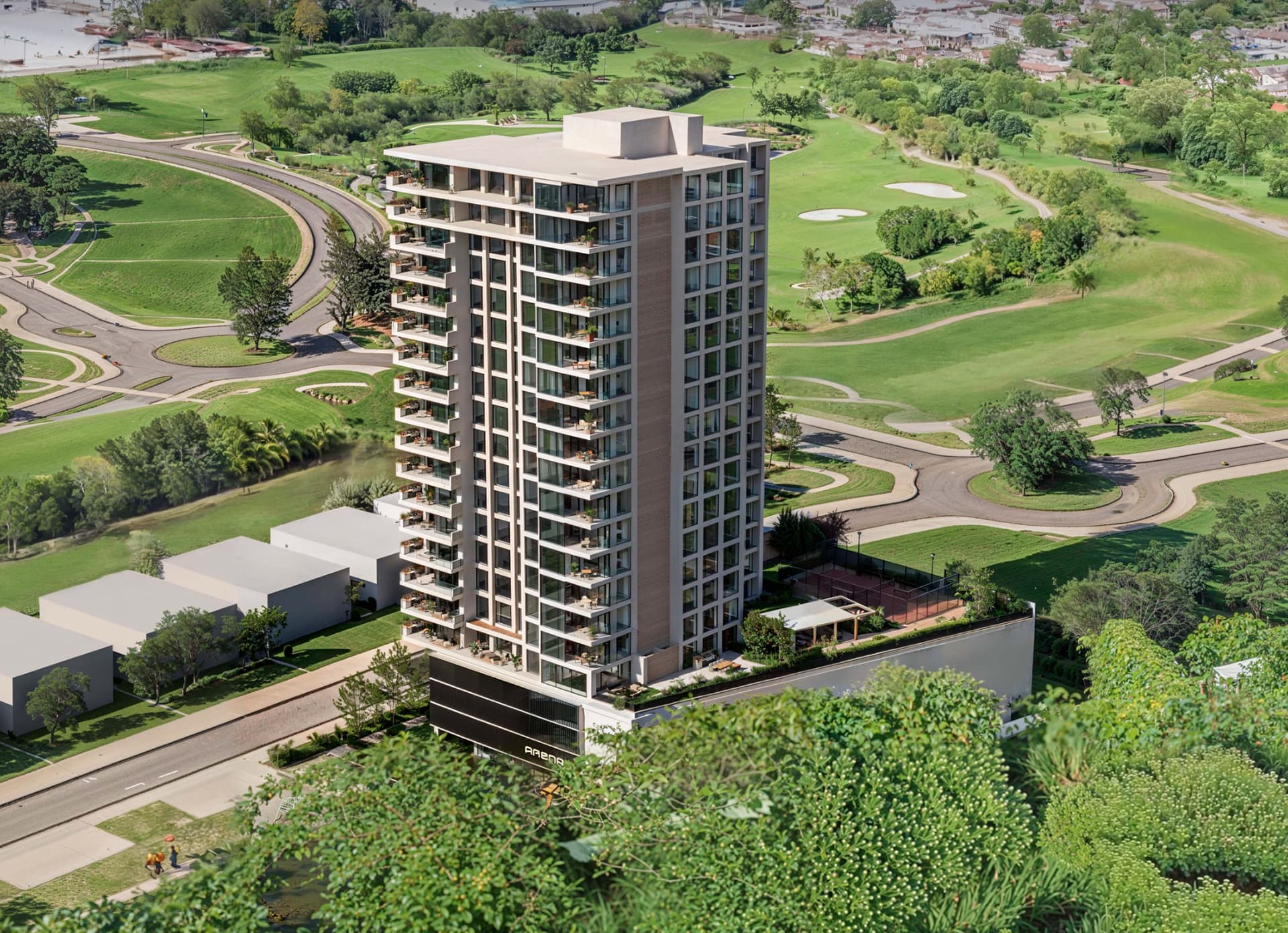 Aerial view of Arena beside the Santa Maria golf course