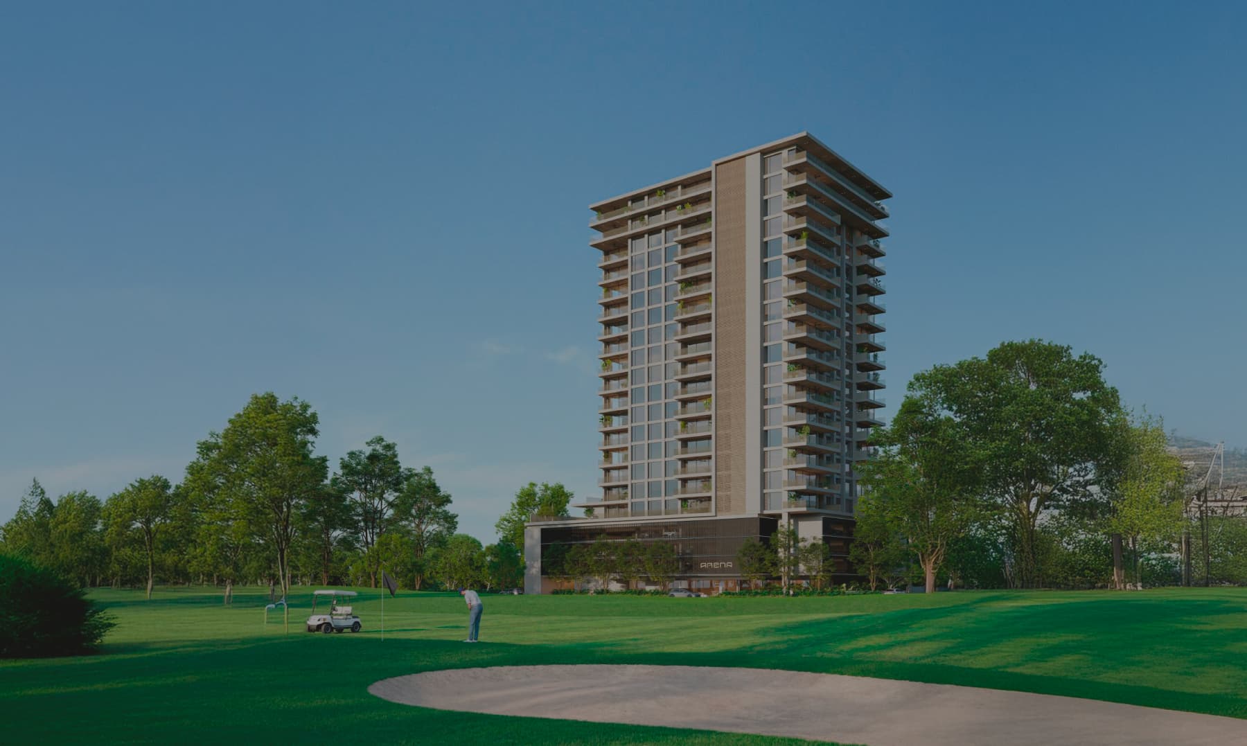 Arena tower seen from the golf course