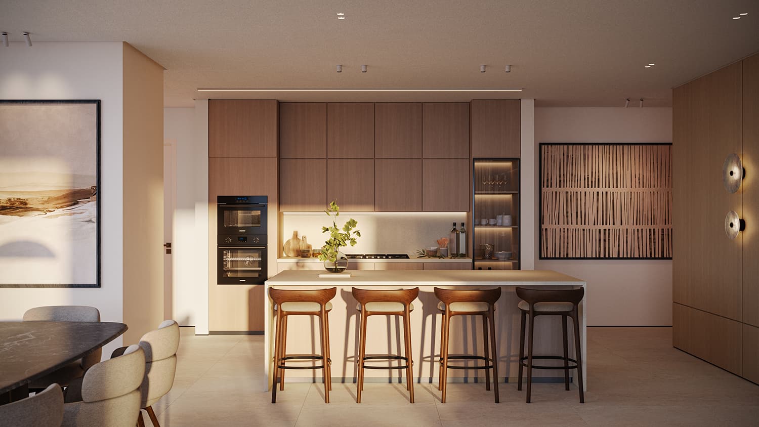 Kitchen with island in an Arena apartment
