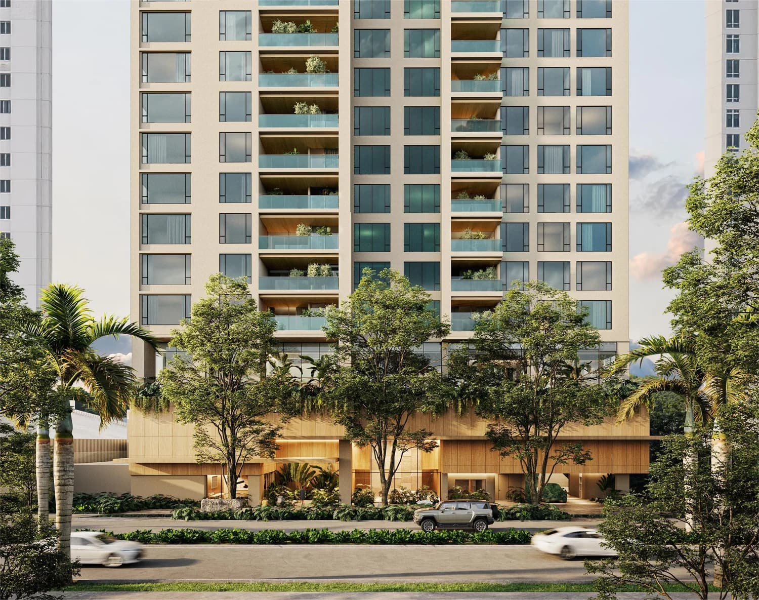 Facade of the Blau tower on Avenida Costa del Mar, Costa del Este