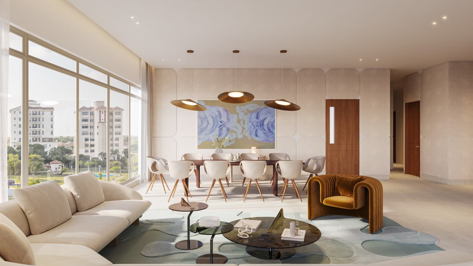 Living room and dining area of a Lumina residence