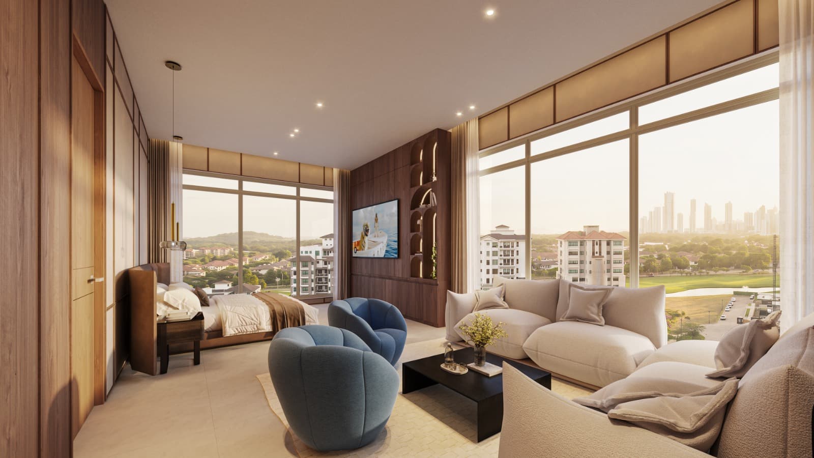 Master bedroom with a sitting area at Lumina, Santa Maria