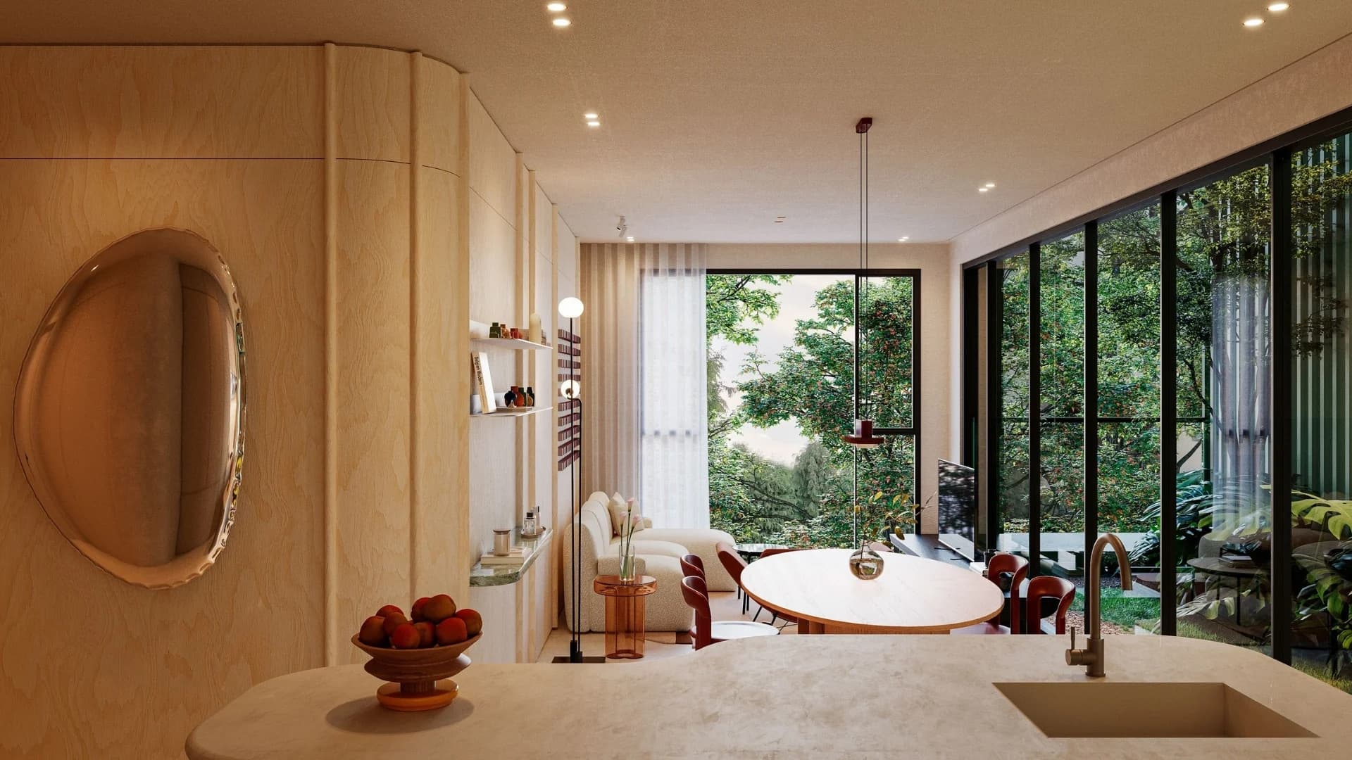 Kitchen and dining area of an apartment at Haven